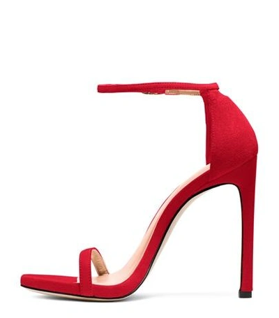 Shop Stuart Weitzman The Nunakedstraight Sandal In Red Suede