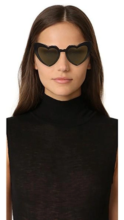 Shop Saint Laurent Sl 181 Lou Lou Hearts Sunglasses In Black/grey