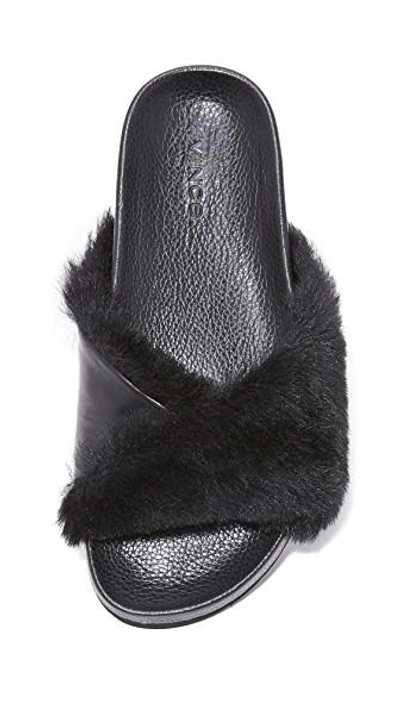 Shop Vince Garrison Fur Slides In Black