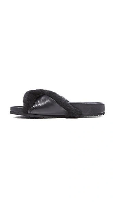 Shop Vince Garrison Fur Slides In Black