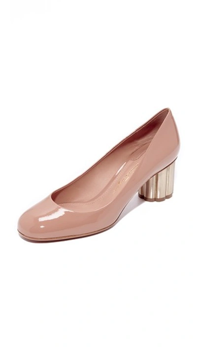 Ferragamo Lucca Column-heel Patent-leather Pumps In New Blush