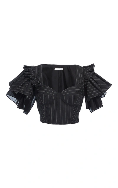 Shop Tome Pinstripe Ruffle Sleeve Bra Top