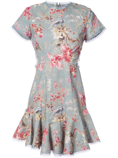 Zimmermann 'mercer Flutter' Cutout Back Floral Print Dress In Blue