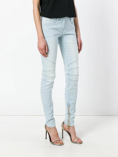 Shop Balmain Zipped Cuff Skinny Jeans In Blue
