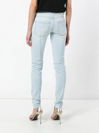 Shop Balmain Zipped Cuff Skinny Jeans In Blue