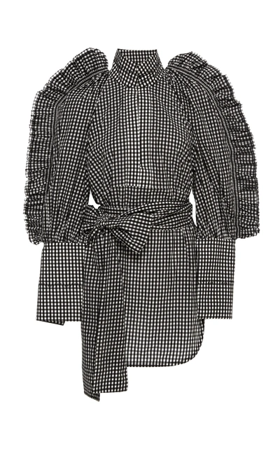 Ellery Angelface High-neck Ruffle-trimmed Gingham Top In Black White