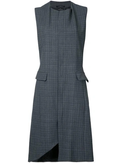 Shop Rokh Glen-check Asymmetric Dress In Grey