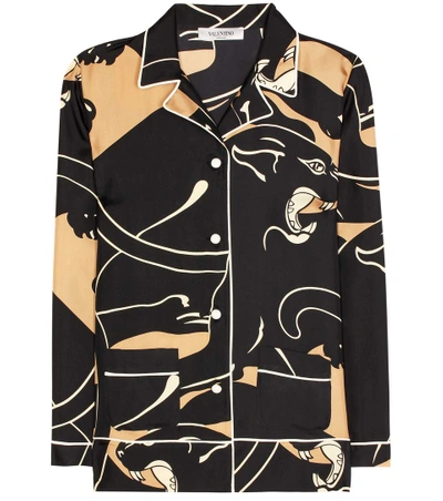Valentino Panther-print Silk-twill Pyjama Top In Black/beige