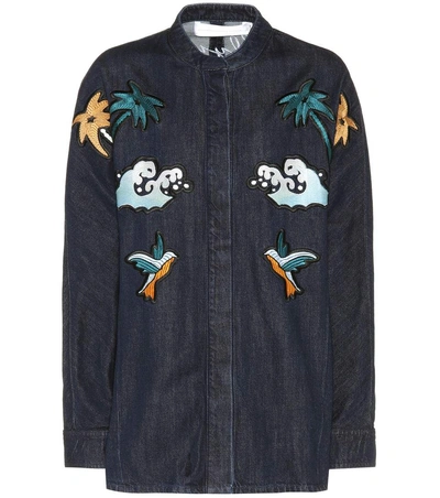 Victoria Victoria Beckham Embroidery And Appliqué Denim Jacket In Palm Spriegs