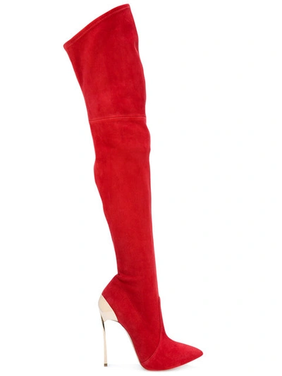 Casadei 120mm Techno Blade Stretch Suede Boots In Red