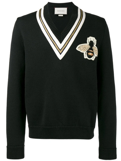 Gucci Wool Sweater With Bee Appliqué In Black