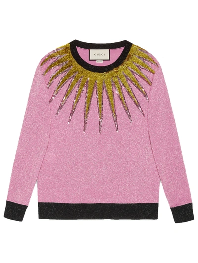 Shop Gucci Embroidered Lurex Knit Top
