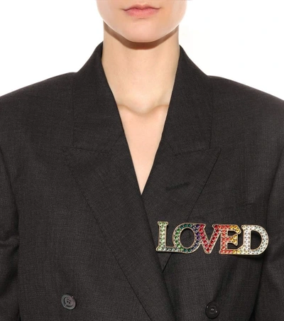 Shop Gucci 'loved' Brass Brooch And Crystals