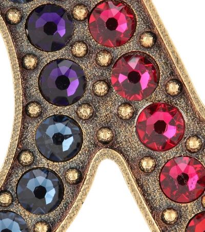 Shop Gucci 'loved' Brass Brooch And Crystals