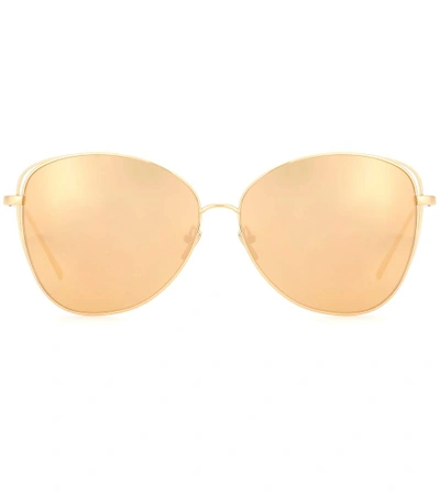Shop Linda Farrow 566 C1 Gold Plated Cat-eye Sunglasses