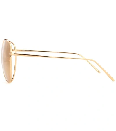 Shop Linda Farrow 566 C1 Gold Plated Cat-eye Sunglasses