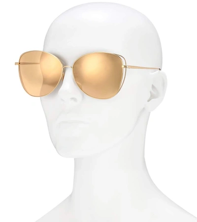 Shop Linda Farrow 566 C1 Gold Plated Cat-eye Sunglasses