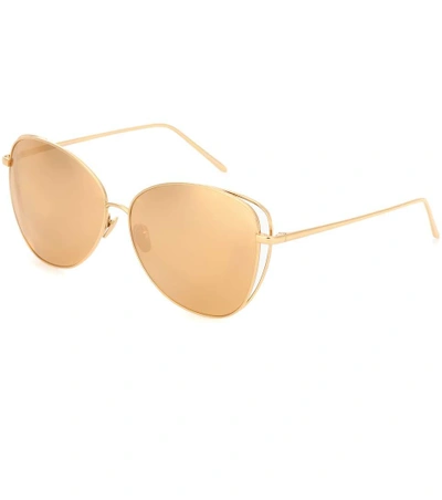 Shop Linda Farrow 566 C1 Gold Plated Cat-eye Sunglasses