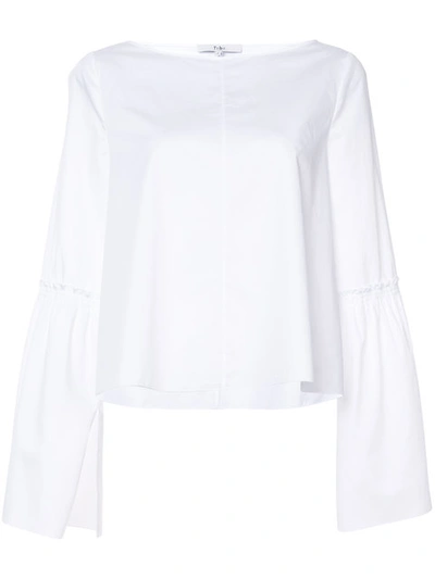 Tibi Gathered Flared Blouse In White