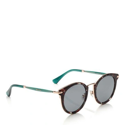 Shop Jimmy Choo Raffy Havana And Green Round Framed Sunglasses In E24 Light Grey