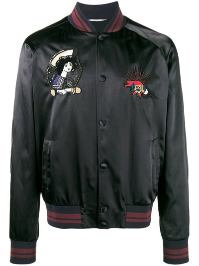 Valentino Embroidered Souvenir Bomber Jacket, Navy