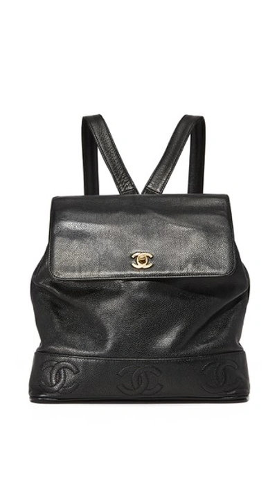 Chanel Caviar Cc Backpack (previously Owned) In Black