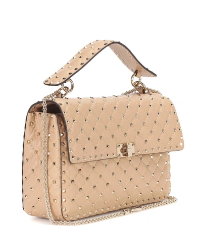 Shop Valentino Garavani Rockstud Spike Chain Leather Shoulder Bag In Camel Rose