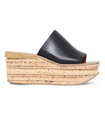 Shop Chloé Camille Leather Platform Wedge Mules In Black