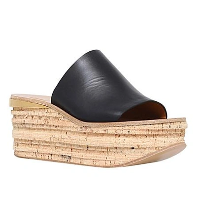 Shop Chloé Camille Leather Platform Wedge Mules In Black
