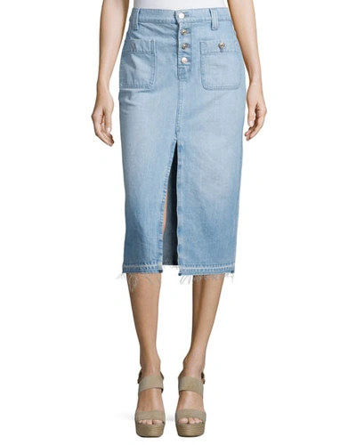 7 For All Mankind Exposed Button Long Skirt With Released Hem In Cool Cloudy Blue