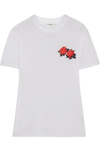 Ganni Embroidered Cotton-jersey T-shirt