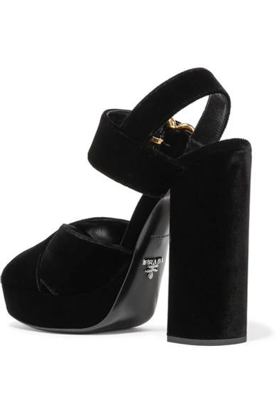 Shop Prada Velvet Platform Sandals In Black