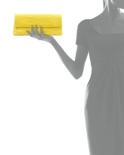 Shop Nancy Gonzalez Gotham Crocodile Flap Clutch Bag In Yellow Matte