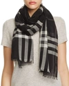 Burberry Giant Check Print Wool & Silk Scarf In Black