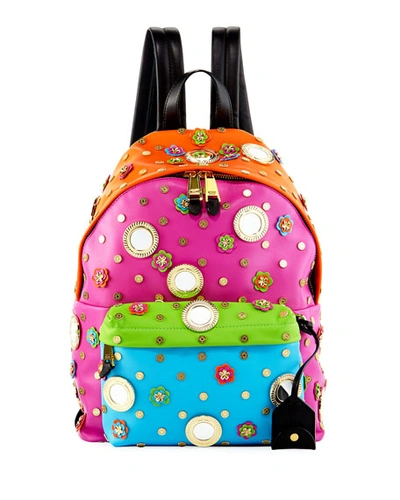 Moschino Trinket Embellished Leather Backpack, Multi, Multi Colors