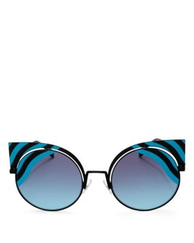 Shop Fendi Cat Eye Sunglasses, 53mm In Black/blue/blue Gradient