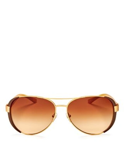 Tory Burch Aviator Sunglasses, 61mm In Gold/cream/brown Gradient