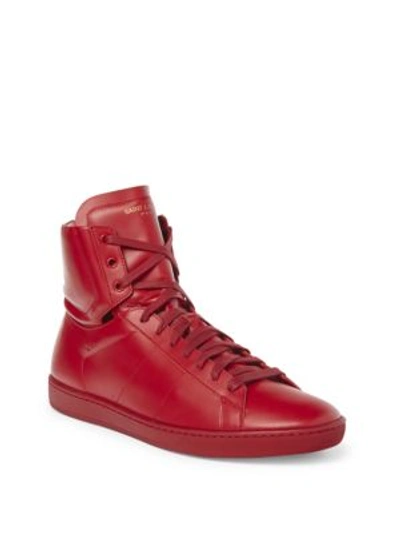 Shop Saint Laurent Classic Tonal Leather Hi-top Sneakers In Red