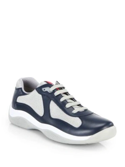 Shop Prada Newac Leather & Mesh Sneakers In Oltremare