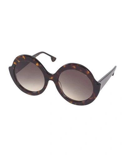 Alice And Olivia Stacey Notched Round Sunglasses, Brown Tortoise In Brown Pattern