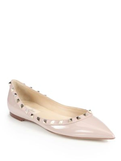 Shop Valentino Rockstud Patent Leather Ballet Flats In Blush