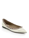 Valentino Garavani Rockstud Patent Leather Ballet Flats In Ivory