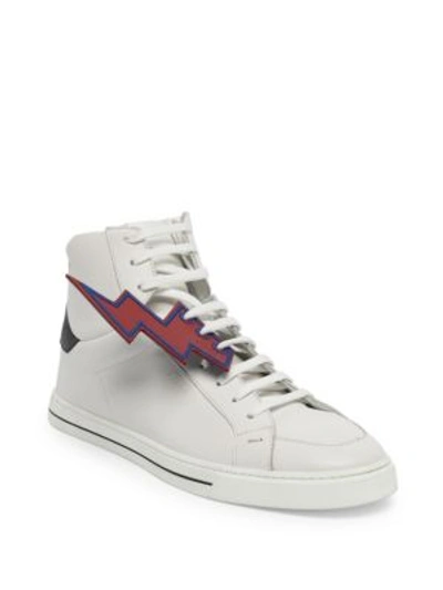 Shop Fendi Bolt Faces Leather High-top Sneakers In White