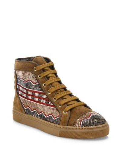 Louis Leeman Leather High-top Trainers In Camel Multicolor