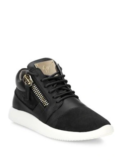 Shop Giuseppe Zanotti Leather & Suede Side-zip Sneakers In Black