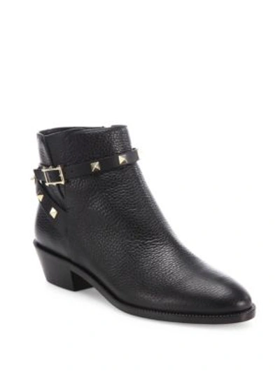 Shop Valentino Rockstud Leather Ankle Booties In Black