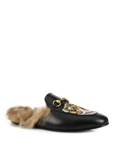Gucci Princetown Tiger Fur-lined Slippers In Black