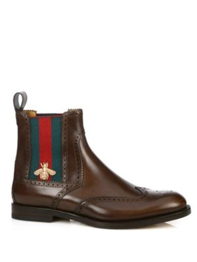 Shop Gucci Strand Web Chelsea Boots In Brown