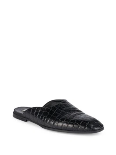 Shop Stella Mccartney Croc-embossed Leather Flat Mules In Black