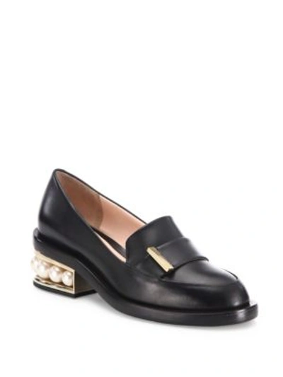 Shop Nicholas Kirkwood Casati Pearly Heel Leather Loafers In Black